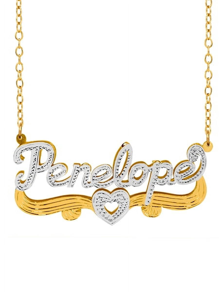 Personalized Name Necklace with Beading and Rhodium on Name and Heart