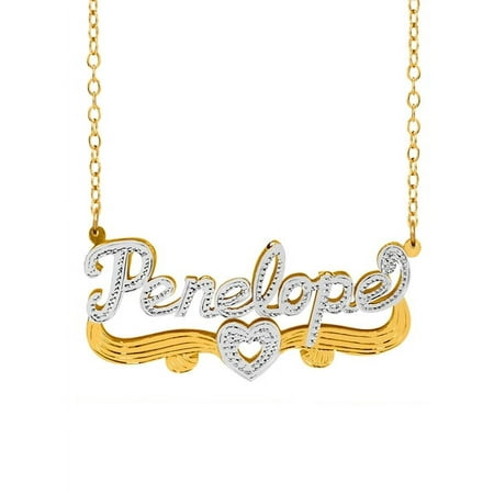 Personalized Name Necklace with Beading and Rhodium on Name and Heart
