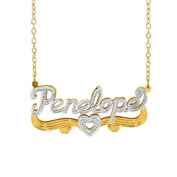 Personalized Name Necklace with Beading and Rhodium on Name and Heart