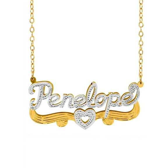 Personalized Name Necklace with Beading and Rhodium on Name and Heart