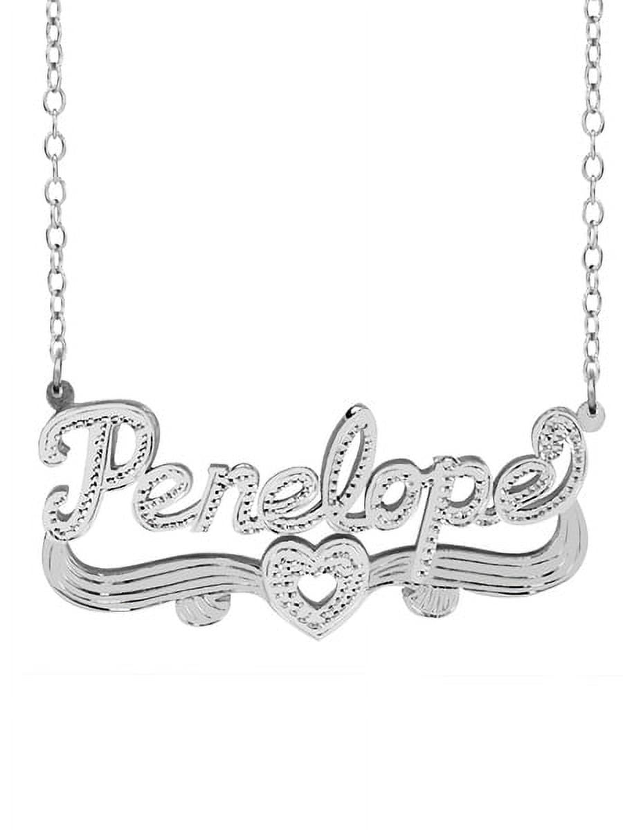 Personalized Name Necklace with Beading and Rhodium on Name and Heart