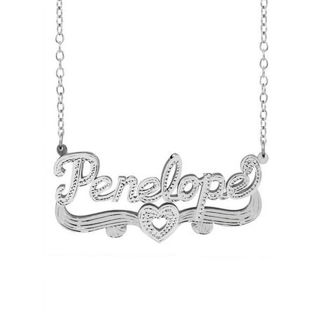Personalized Name Necklace with Beading and Rhodium on Name and Heart