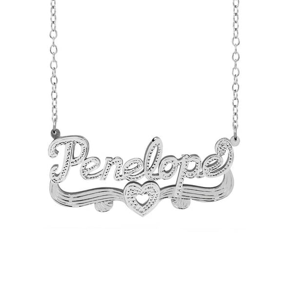 Personalized Name Necklace with Beading and Rhodium on Name and Heart
