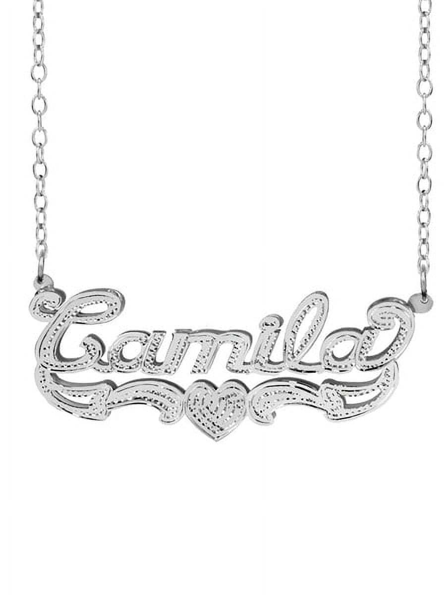 Personalized Name Necklace with Beading and Rhodium on Name and Tail