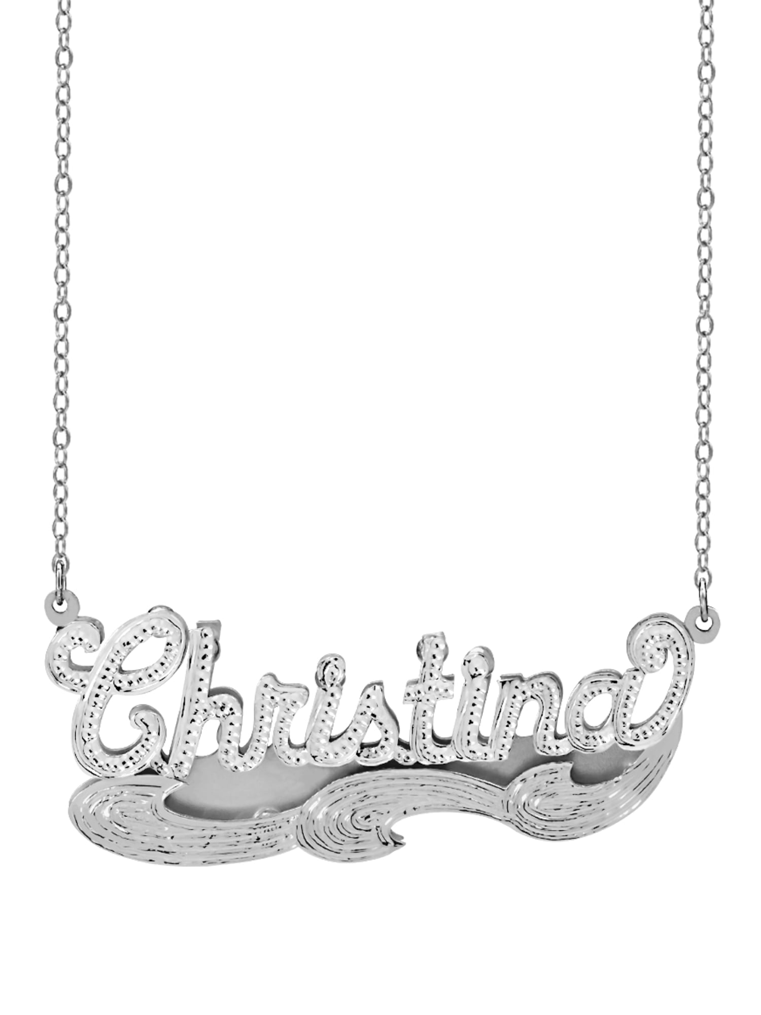 Personalized Name Necklace with Beading and Rhodium