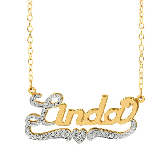 Personalized Name Necklace with First Initial and Tail Beaded and Rhodiumed