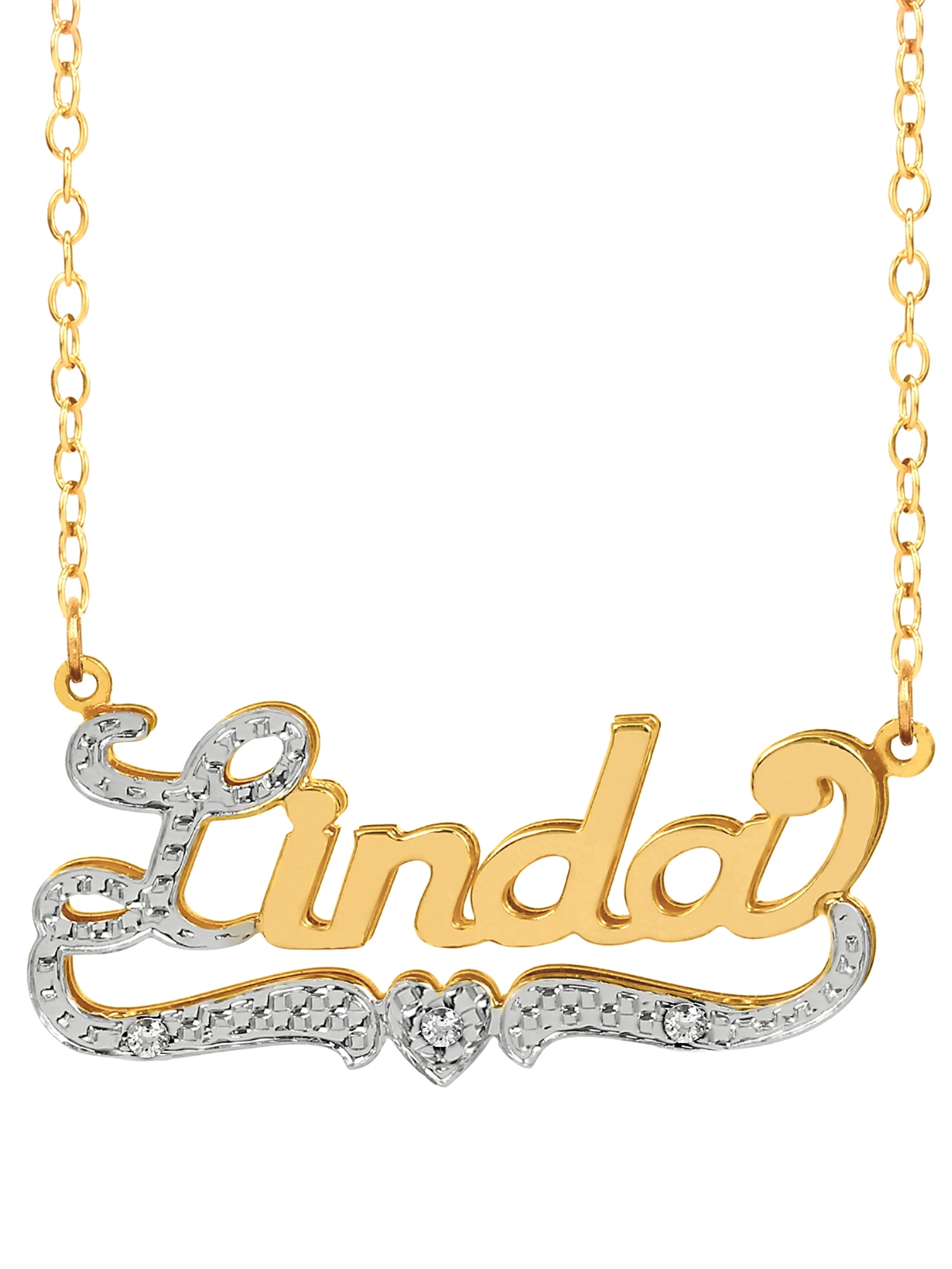 Personalized Name Necklace with First Initial and Tail Beaded and Rhodiumed