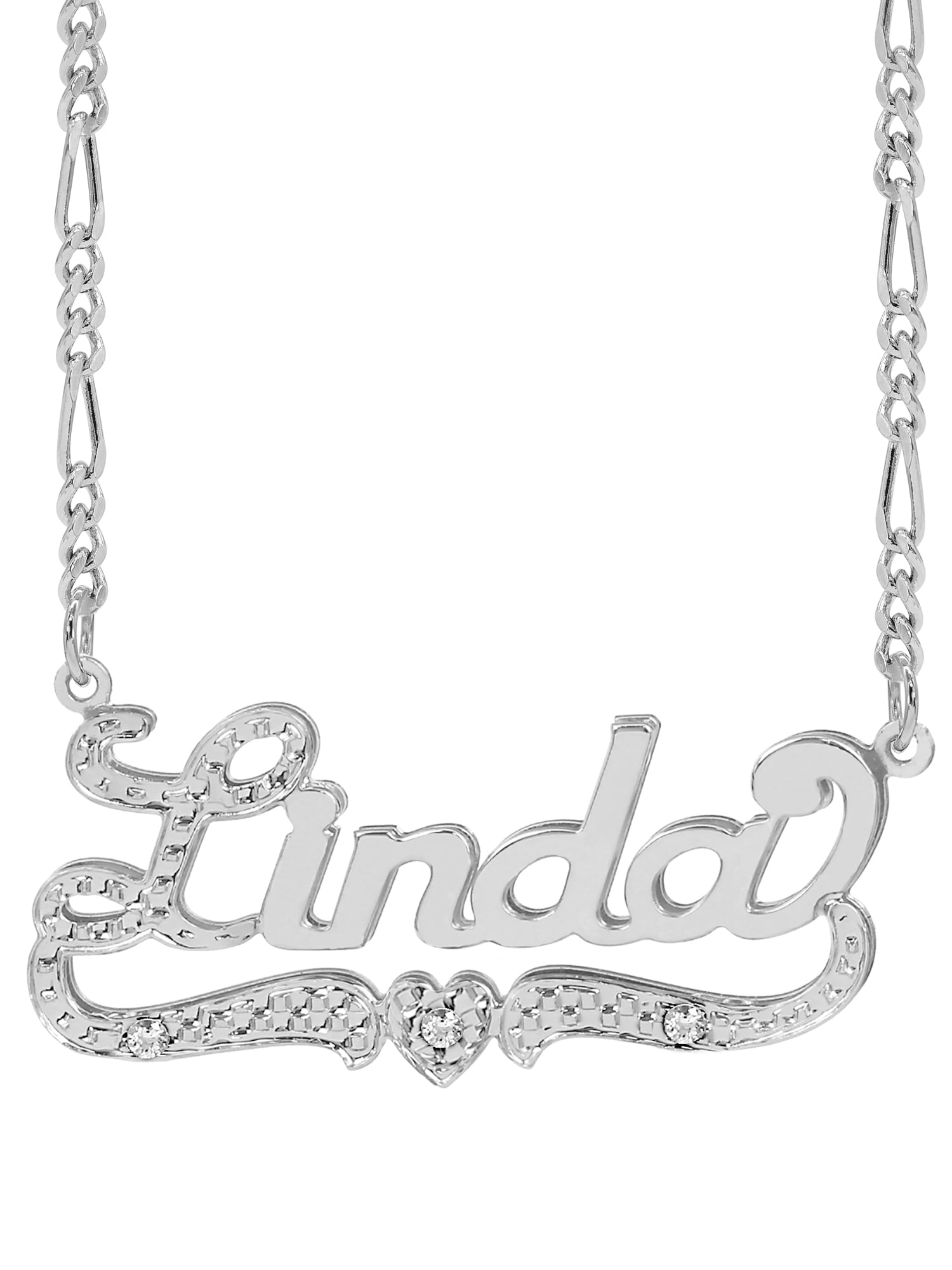Personalized Name Necklace with First Initial and Tail Beaded and Rhodiumed