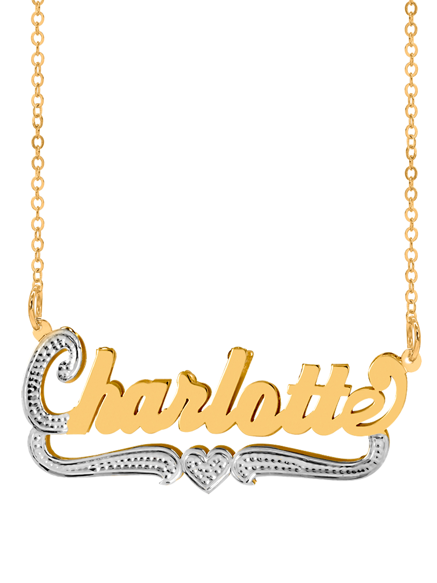 Personalized Name Necklace with Heart and Tail. Beading and Rhodium on First Initial, Heart and Tail