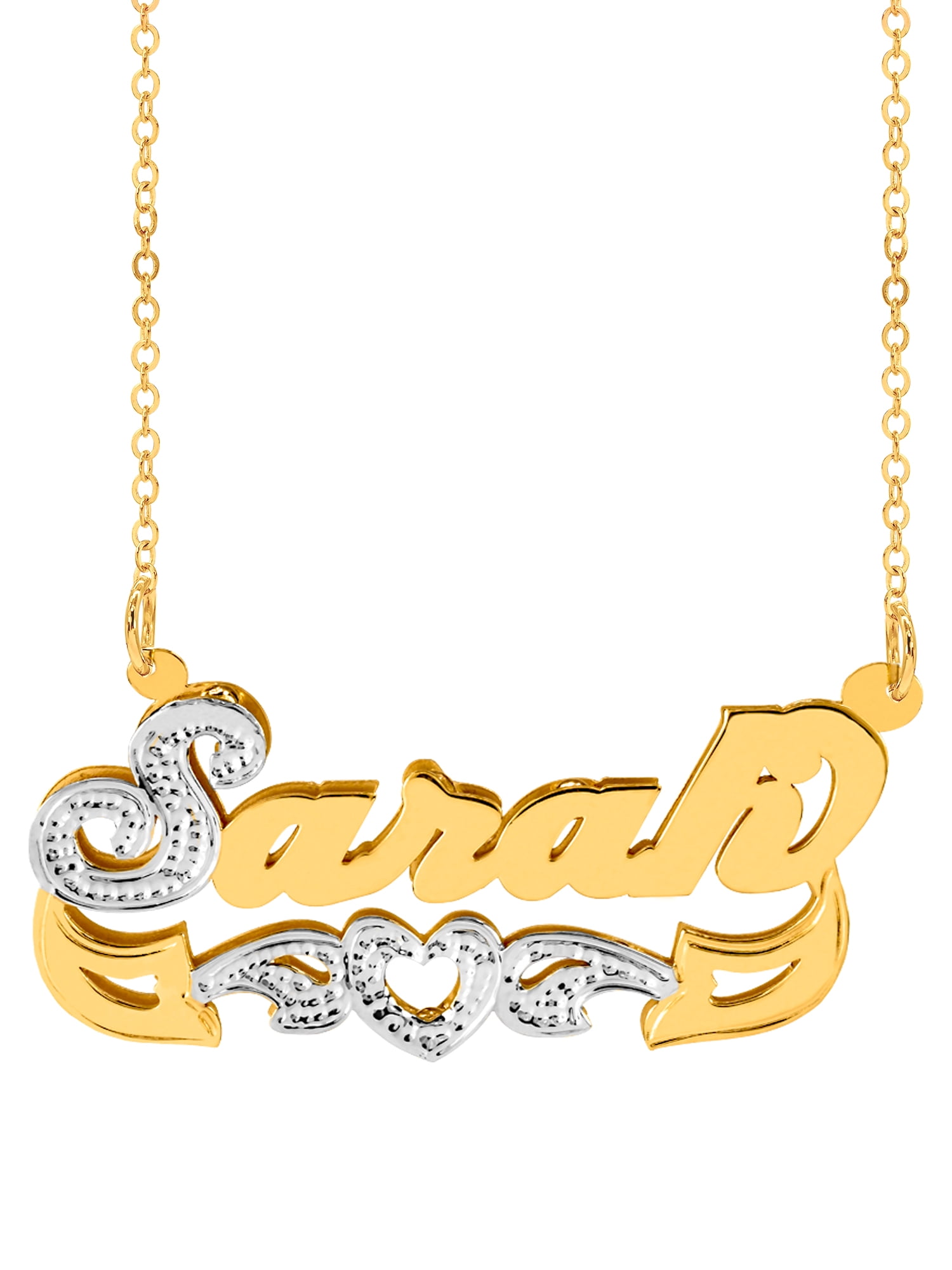 Personalized Name Necklace with Heart and Tail. Beading and Rhodium on First Initial and Heart