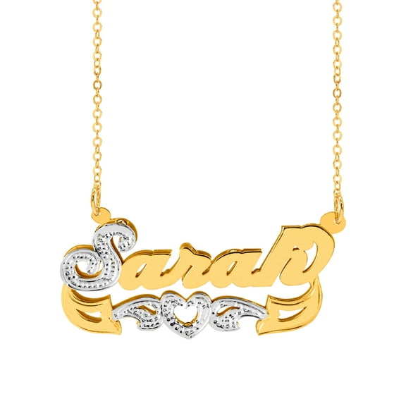 Personalized Name Necklace with Heart and Tail. Beading and Rhodium on First Initial and Heart