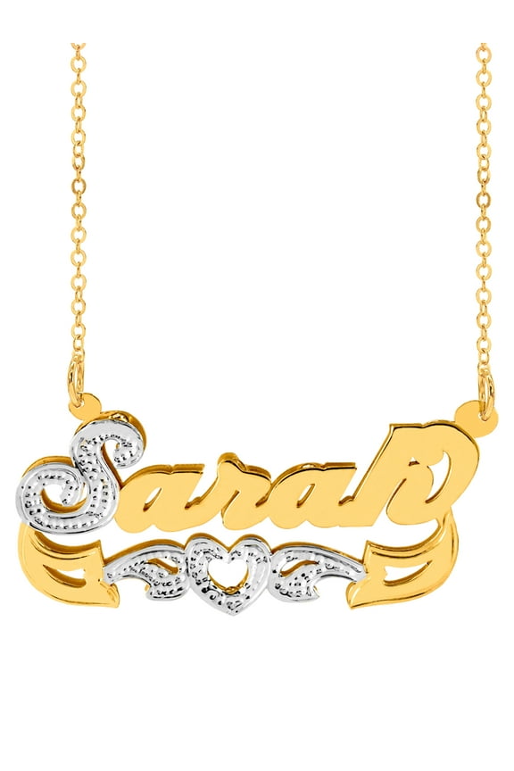 Personalized Name Necklace with Heart and Tail. Beading and Rhodium on First Initial and Heart