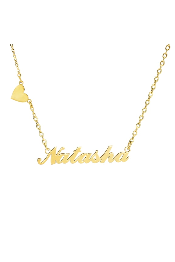 Personalized Name Necklace with Love Heart, 18K Gold Plated Stainless Steel Custom Nameplate Pendant Necklaces, Cross Chain, 6 Chain Length Options
