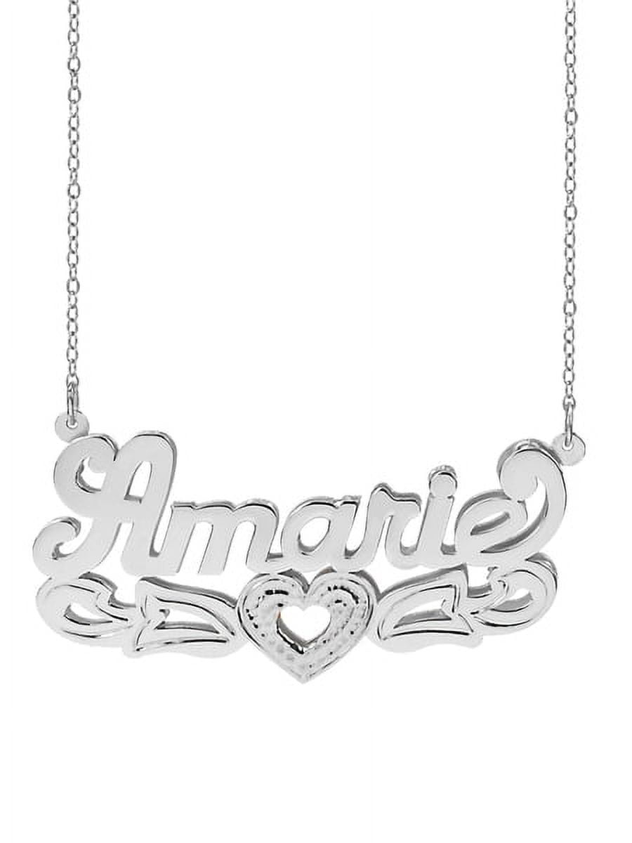 Personalized Name Necklace with Tail and Heart. With Beading and Rhodium