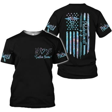 Personalized Name Phlebotomist Shirt Gifts USA Phlebotomy Graduation Syringe Hospital Tech Nursing Emergency Shirts (S)