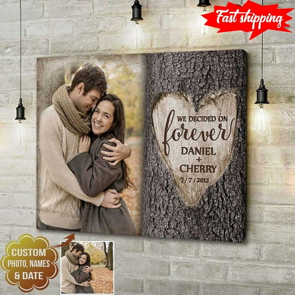 Personalized Name, Photo & Date Heart Shape On Tree Trunk We Decided On Forever 11 x 17 Inch Poster