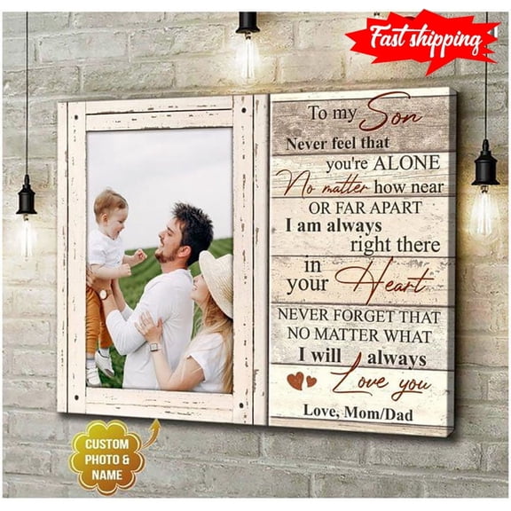 Personalized Name & Photo Parents & Son To My Son Never Feel That You're Alone No Matter How Near Or Far Apart 11 x 17 Inch Poster