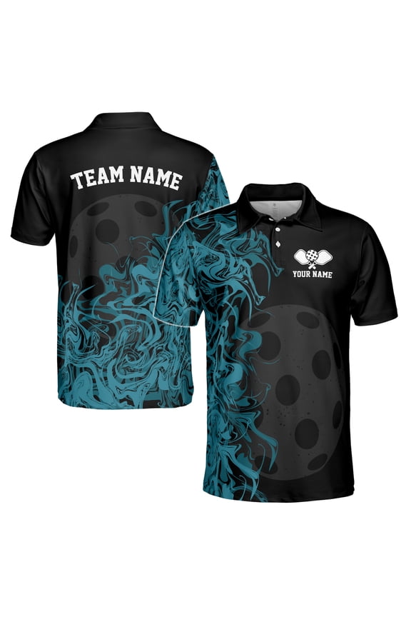 Personalized Name Pickleball Team Blue Smoke And Black Men's Polo Shirt S-5XL