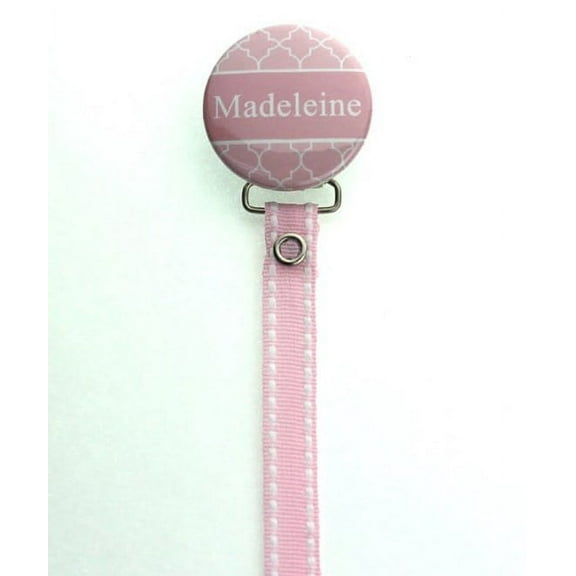 Personalized Name Pink Moroccan Tile Pacifier Clip