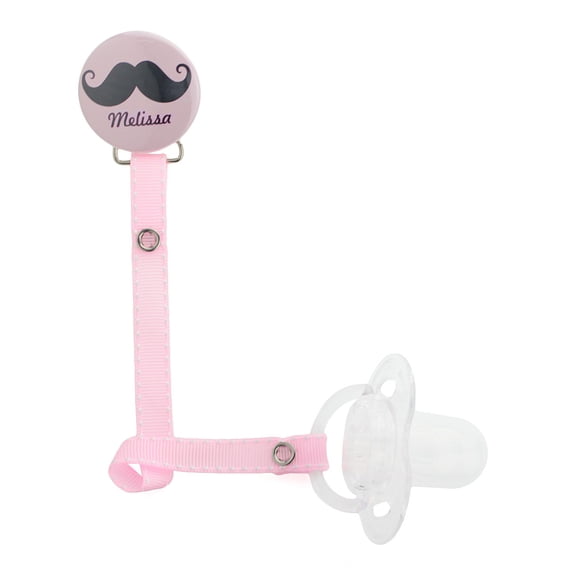 Personalized Name Pink Mustache Pacifier Clip