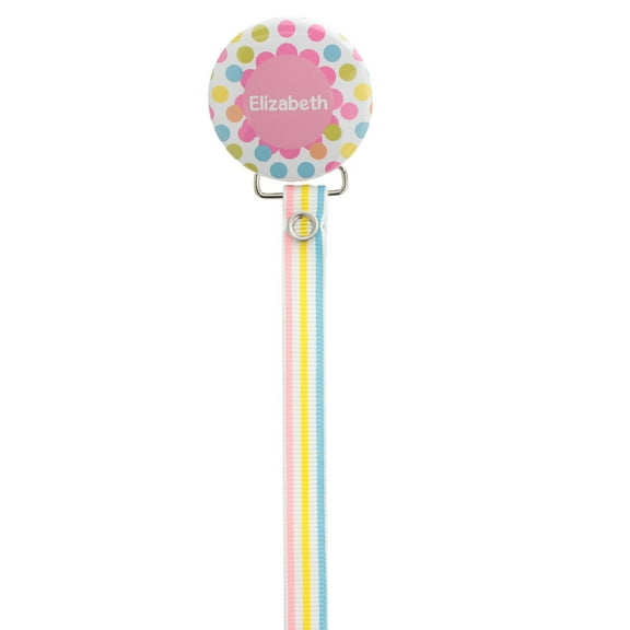 Personalized Name Pink Polka Dot Pacifier Clip