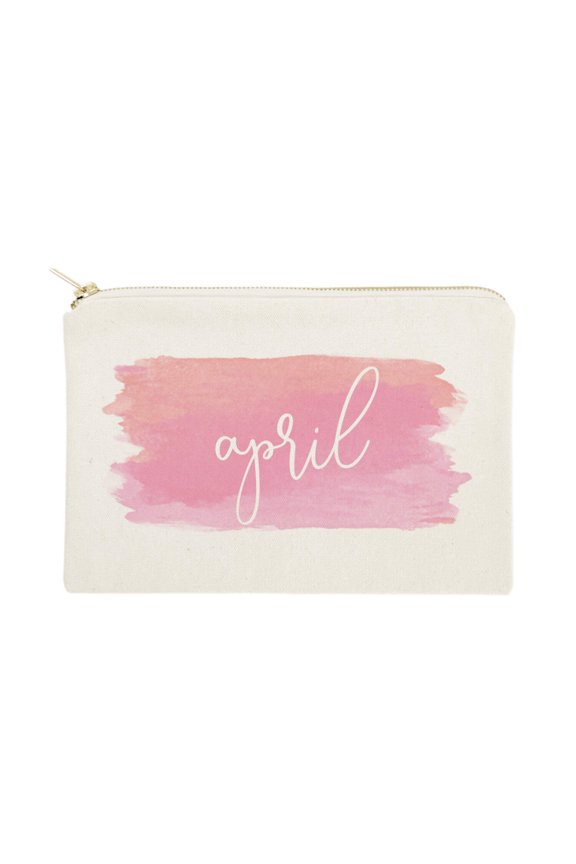 Personalized Name Pink Watercolor Cosmetic Bag and Travel Make Up Pouch