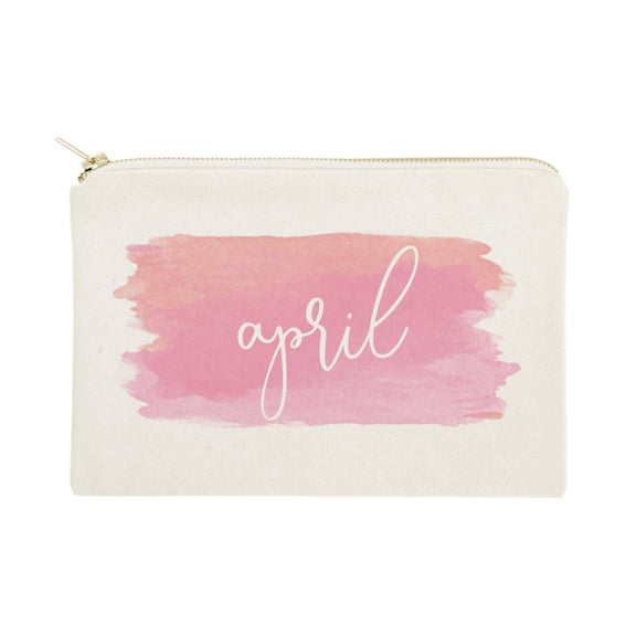 Personalized Name Pink Watercolor Cosmetic Bag and Travel Make Up Pouch