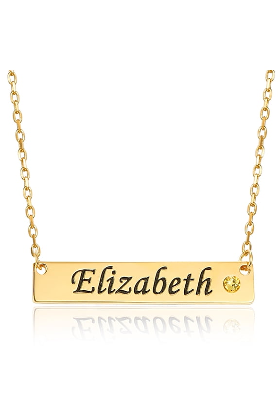Personalized Name Plate Bar Necklace with Simulated Birthstone Engraved Initial Nameplate Pendant Custom