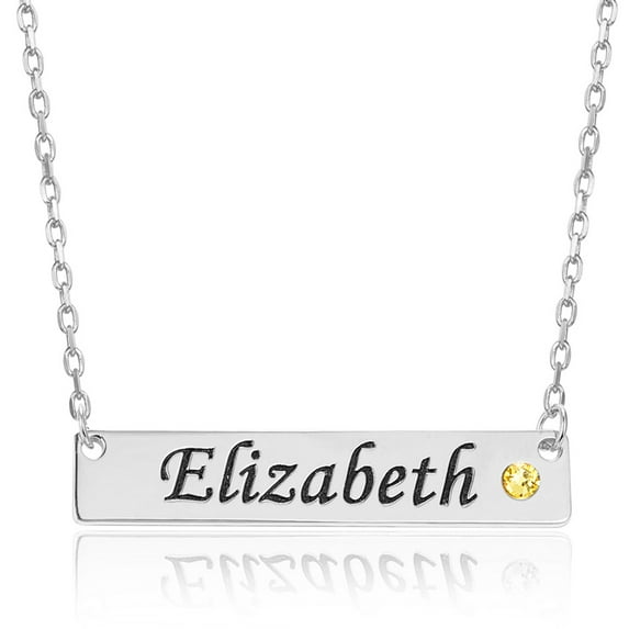 Personalized Name Plate Bar Necklace with Simulated Birthstone Engraved Initial Nameplate Pendant Custom