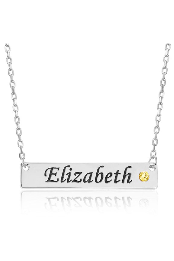 Personalized Name Plate Bar Necklace with Simulated Birthstone Engraved Initial Nameplate Pendant Custom