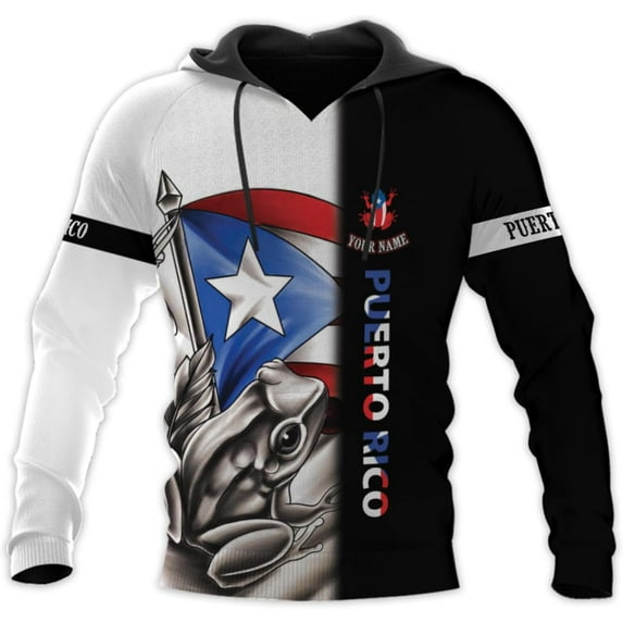Personalized Name Puerto Rico 3D Hoodies, Puerto Rico Sweatshirt, Zip Hoodie for Men Women, Puerto Rico Flag Shirt (Hoodie, L)