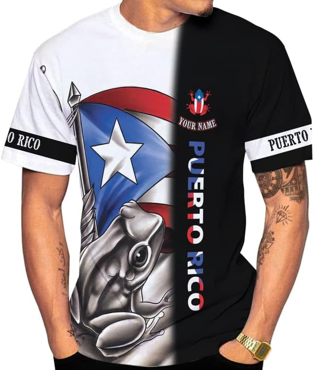 Mens Puerto Rico 3D Print Crew Neck TShirt