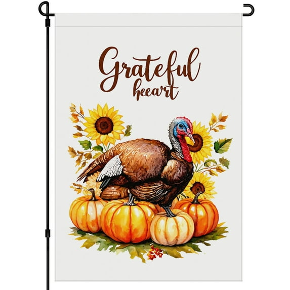 Thankful,grateful Outdoor Garden Flags Deco for Balcony House Front Door Lawn Double Colored Thanksgiving Day Pumpkins Cartoon Porch Flags 28x40in Versatile Sunflowers Garden Flags