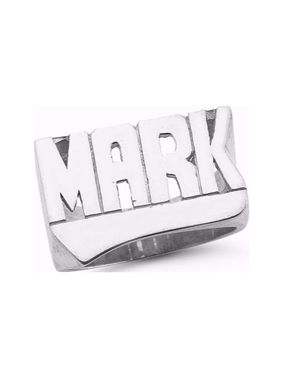 Personalized Name Ring - Block Letters Shiny Finish 12MM 14K Yellow or 14K 14K White Gold. Special Order, Made to Order. PLR096W