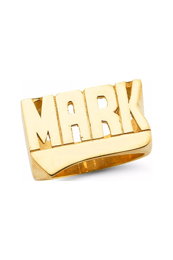 Personalized Name Ring - Block Letters Shiny Finish 12MM 14K Yellow or 14K 14K White Gold. Special Order, Made to Order. PLR096Y