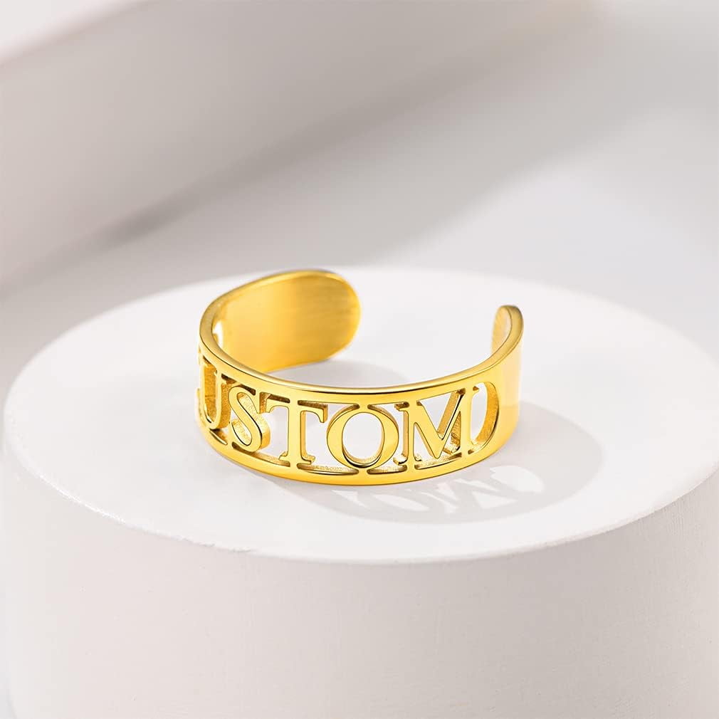 Personalized Name Ring/Monogram Initial Ring Engraving, Gold Plated