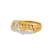 Personalized Name Ring With Beading and Rhodium on First Initial and Tail and Heart