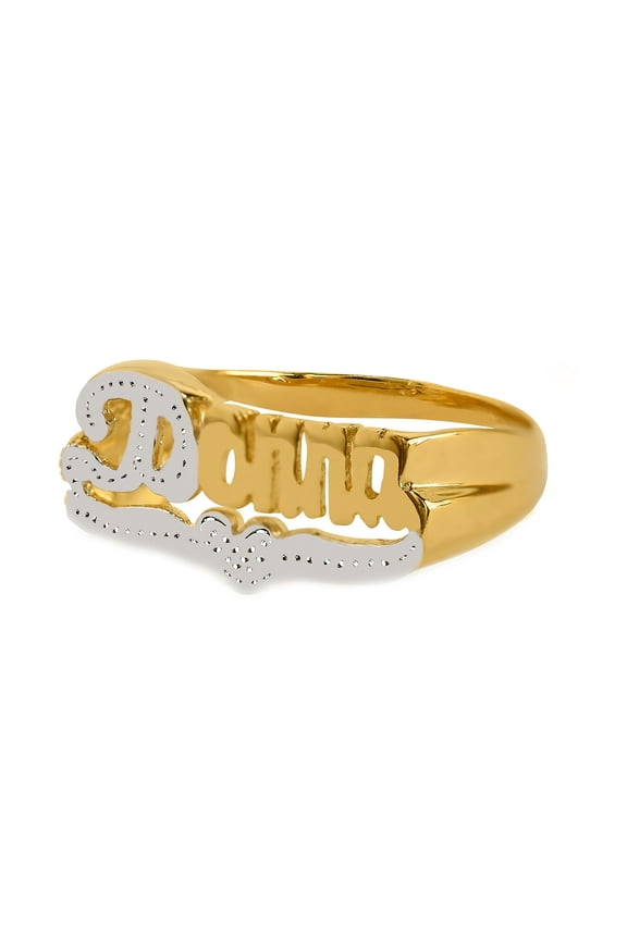Personalized Name Ring With Beading and Rhodium on First Initial and Tail and Heart