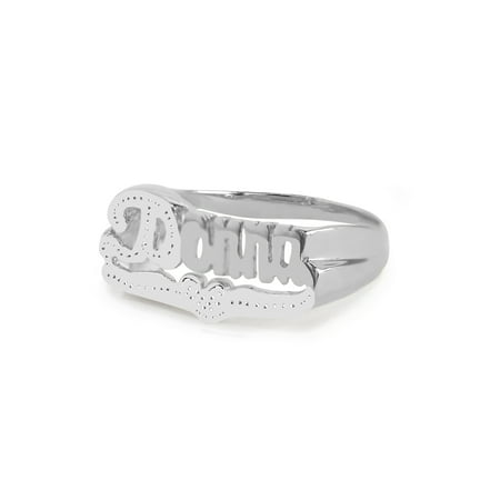 Personalized Name Ring With Beading and Rhodium on First Initial and Tail and Heart