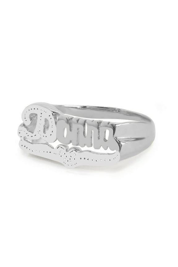 Personalized Name Ring With Beading and Rhodium on First Initial and Tail and Heart