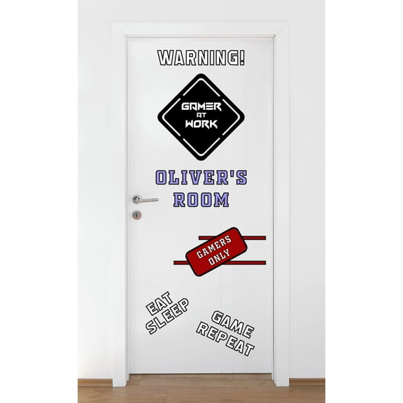 Personalized Name Signs Wall Decal Caution Crazy Gamer at Work Warning Sign Bedroom Wall Decal for Boys Cute Themed Room Dcor - Size: 22 In x 56 In