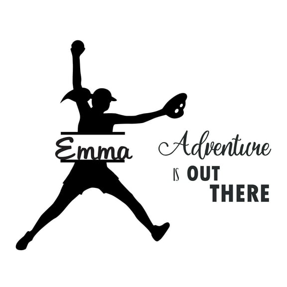 Personalized Name Sports Wall Decal Silhouette Fastpitch Softball Female Player Wall Decal for boys and girls Softball Adventure is out there Themed Kids Room Decal - Size: 10 In x 8 In