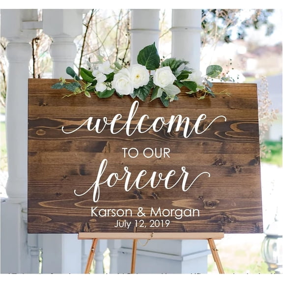 Personalized Name Stickers,Welcome Wedding Decal Welcome To Our Forever Wedding Sign DIY Lettering Personalized Decor for Modern Wedding Minimalist Rustic Barn Wedding