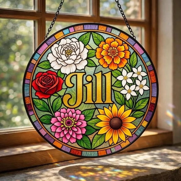 Personalized Name Suncatcher Stained Glass Custom Flower Window Hanging Nursery Wall Decor