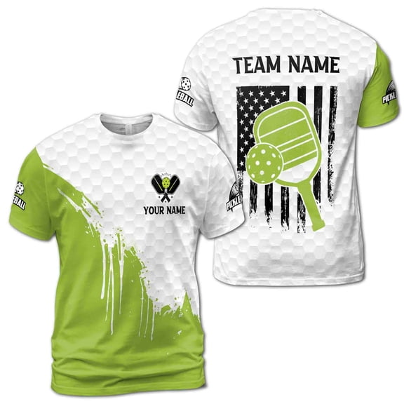 Personalized Name Team America Flag Pickleball Lover Men's T-shirt S-5XL