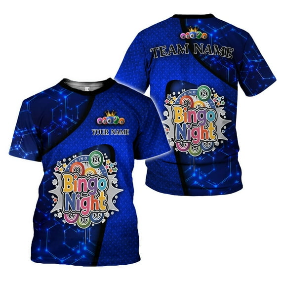 Personalized Name Team Name BINGO 3D Shirt, Custom Bingo game Shirts for Team, Men Women unisex T shirt (Blue, S)