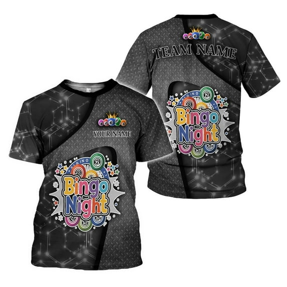 Personalized Name Team Name BINGO 3D Shirt, Custom Bingo game Shirts for Team, Men Women unisex T shirt (Grey, 3XL)