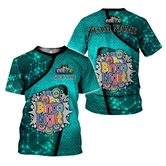 Personalized Name Team Name BINGO 3D Shirt, Custom Bingo game Shirts for Team, Men Women unisex T shirt (Teal, S)