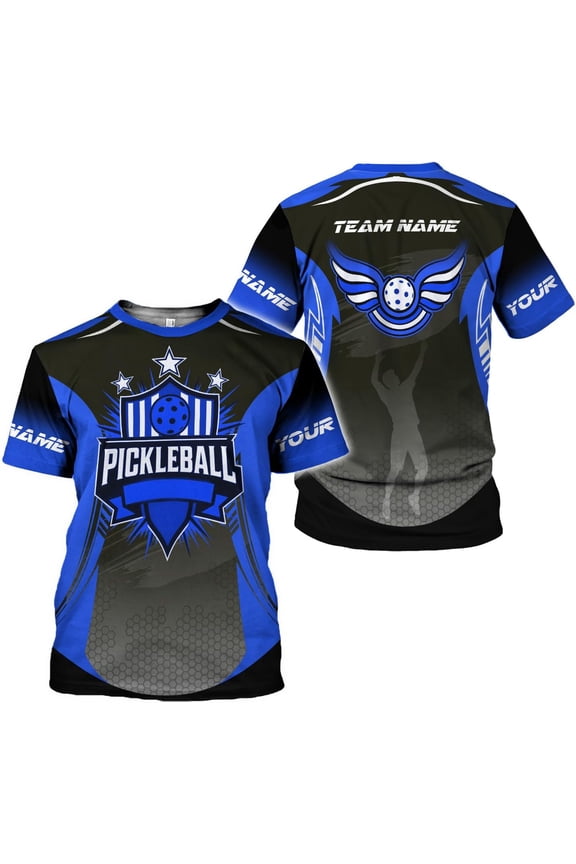 Personalized Name Team's Name Pickleball Shirt 3D, Pickleball Shirts, Funny Pickleball Shirts for Team, Men Women (Blue, 5XL)