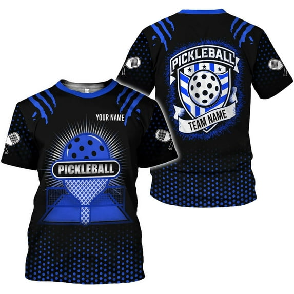 Personalized Name Team's Name Pickleball Shirt 3D, Pickleball Shirts, Funny Pickleball Shirts for Team, Men Women (Blue, M)